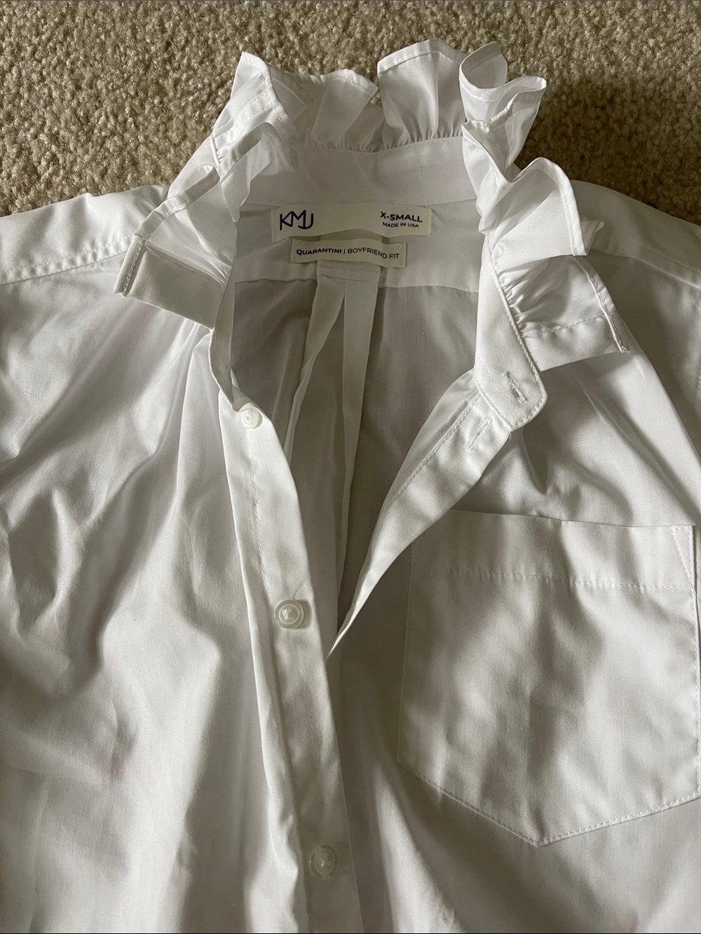KMJ White Ruffled Collar Button-Down Shirt - X-Small